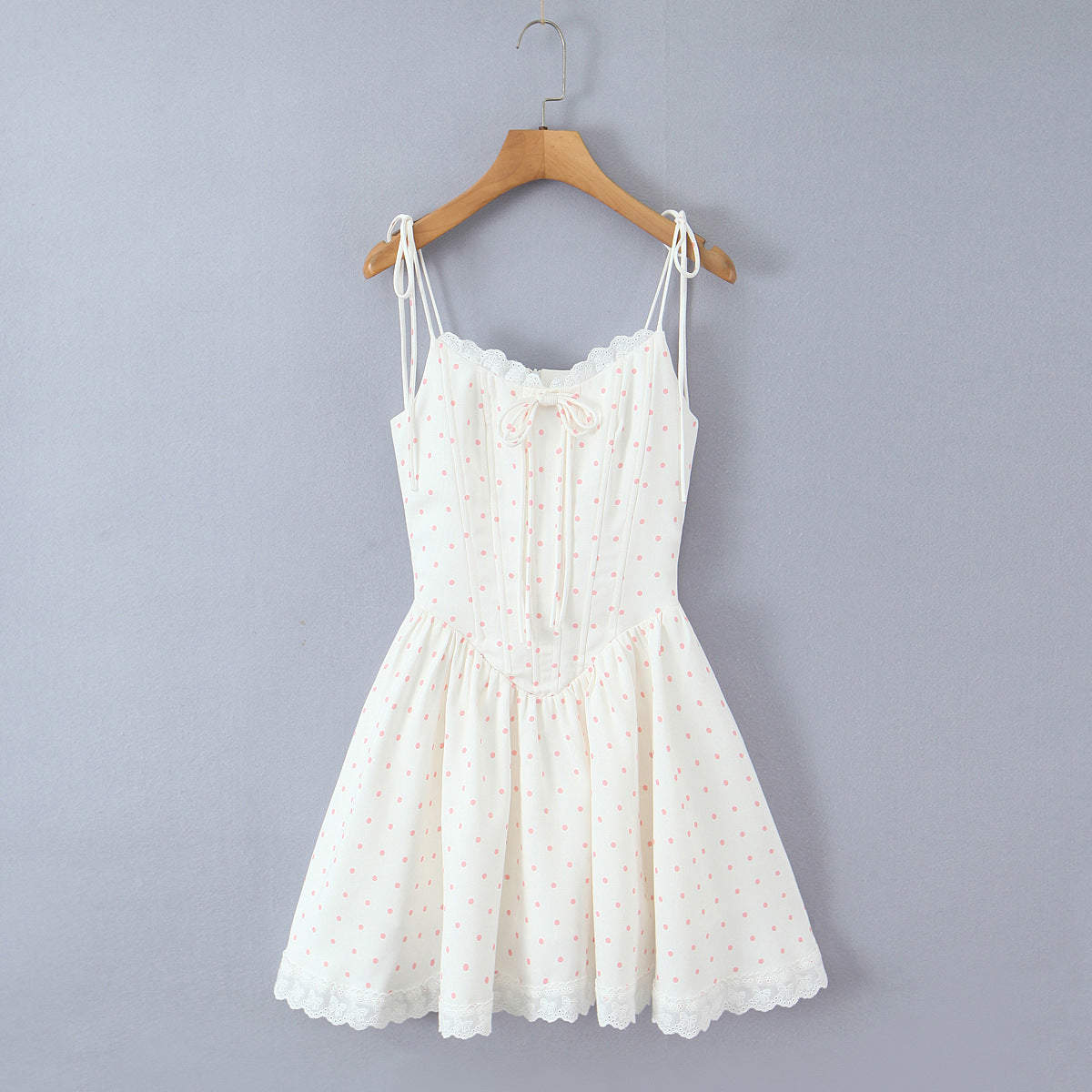Polka Dot Dress Sleeveless Collarless Knee-Length Dress In Polyester Fabric
