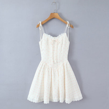 Polka Dot Dress Sleeveless Collarless Knee-Length Dress In Polyester Fabric