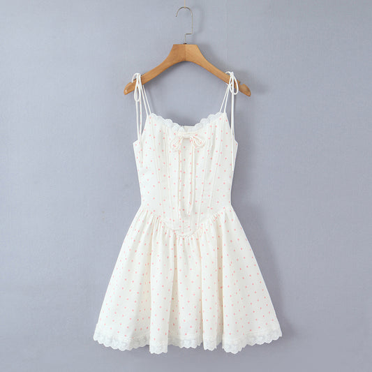 Polka Dot Dress Sleeveless Collarless Knee-Length Dress In Polyester Fabric