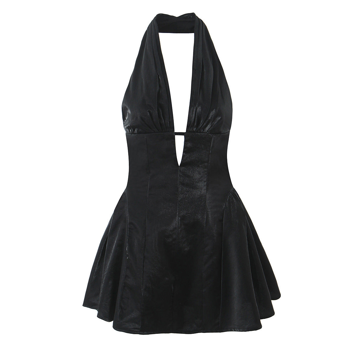 Solid Color Sleeveless Halter Neck Party Dress In Polyester With Knee-Length And Folds Design