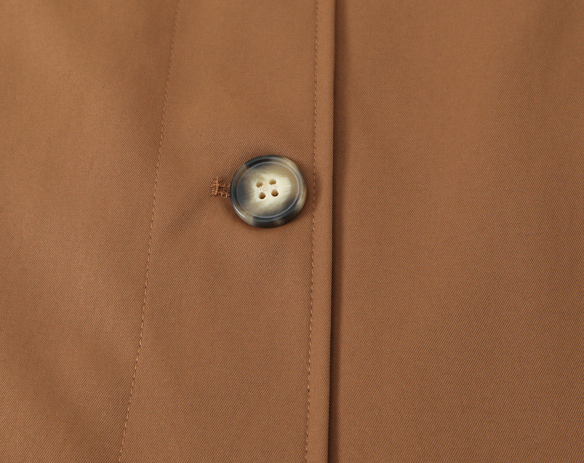 Single Breasted Women's Trench Coat With Lapel Collar And Long Sleeves, Regular Fit In Polyester Fabric