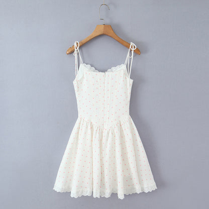 Polka Dot Dress Sleeveless Collarless Knee-Length Dress In Polyester Fabric
