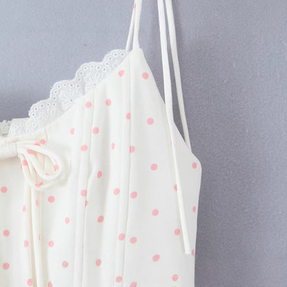 Polka Dot Dress Sleeveless Collarless Knee-Length Dress In Polyester Fabric