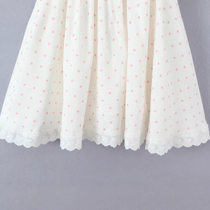 Polka Dot Dress Sleeveless Collarless Knee-Length Dress In Polyester Fabric