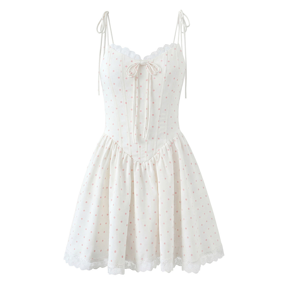 Polka Dot Dress Sleeveless Collarless Knee-Length Dress In Polyester Fabric