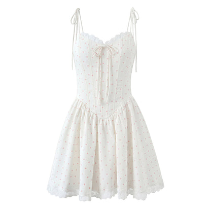 Polka Dot Dress Sleeveless Collarless Knee-Length Dress In Polyester Fabric