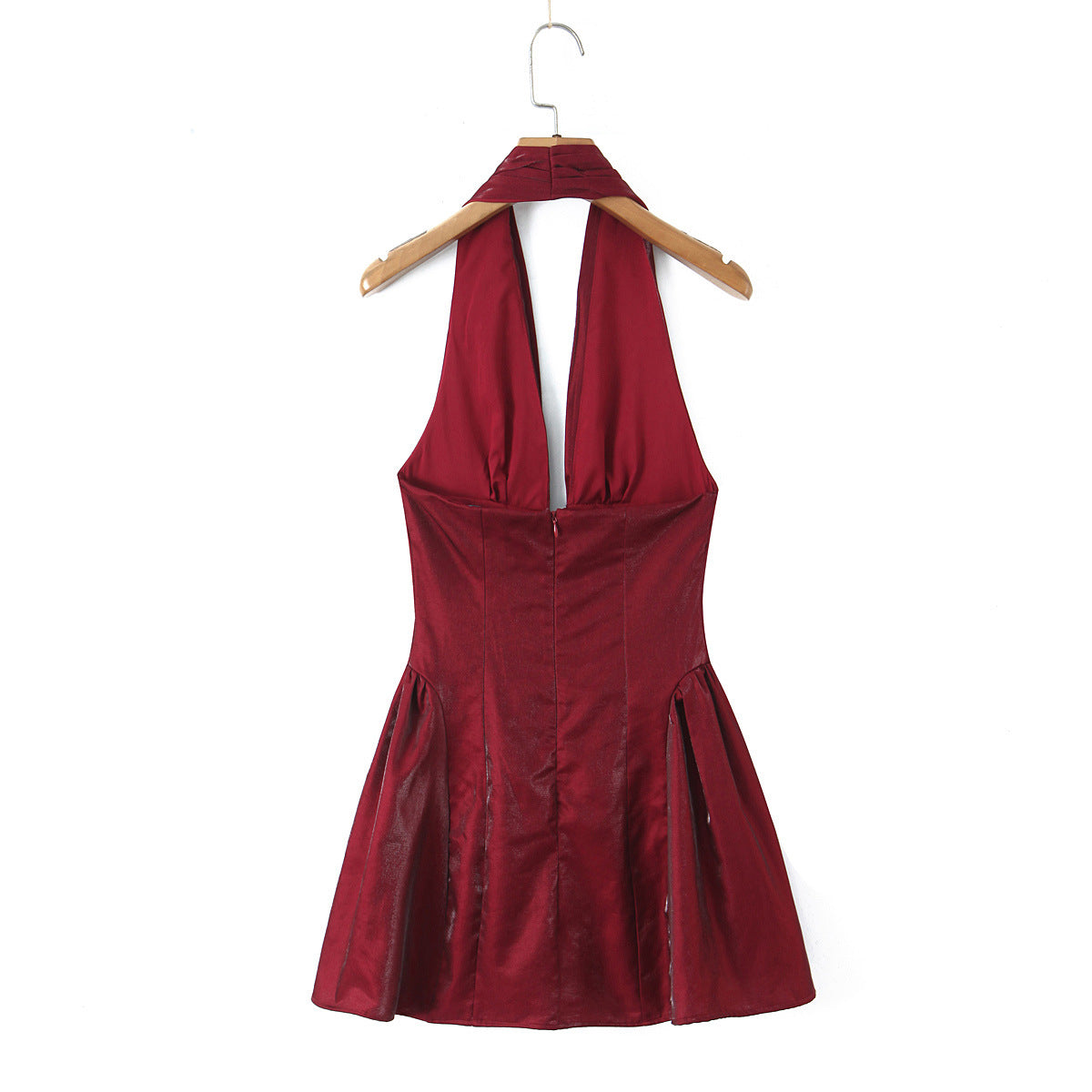 Solid Color Sleeveless Halter Neck Party Dress In Polyester With Knee-Length And Folds Design