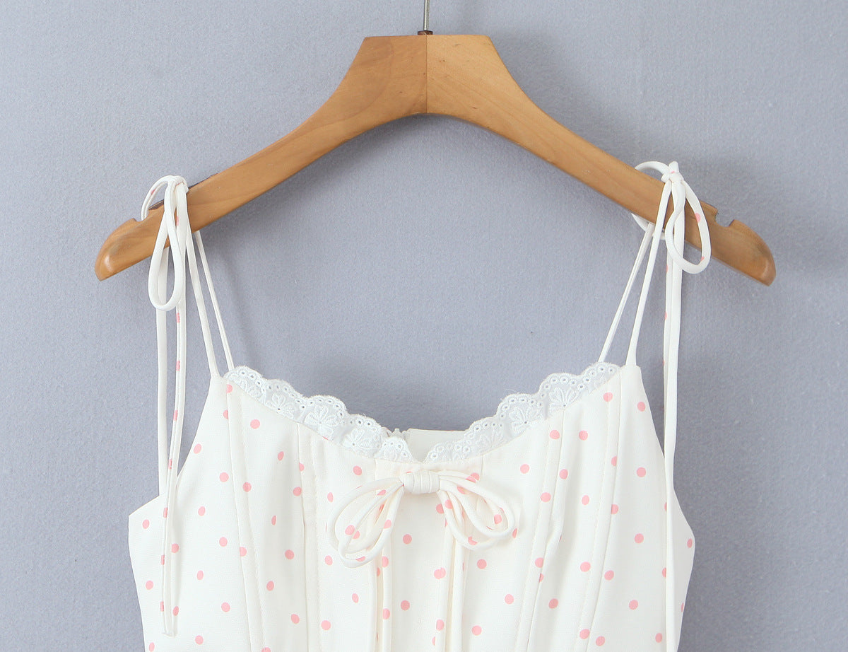 Polka Dot Dress Sleeveless Collarless Knee-Length Dress In Polyester Fabric