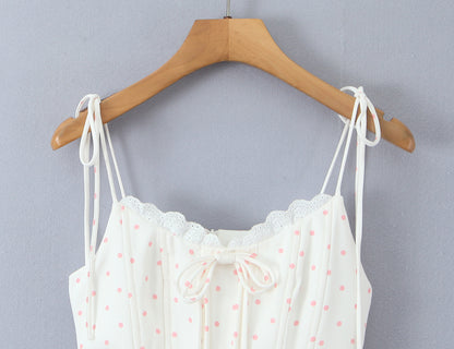 Polka Dot Dress Sleeveless Collarless Knee-Length Dress In Polyester Fabric