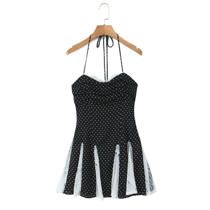 Sexy Color Block Polka Dot Dress Sleeveless Collarless Design In Polyester Knee-Length