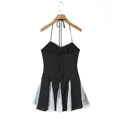 Sexy Color Block Polka Dot Dress Sleeveless Collarless Design In Polyester Knee-Length