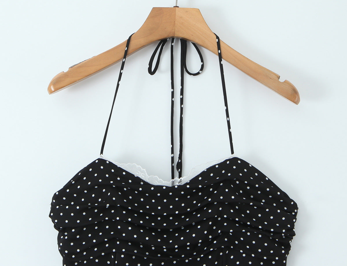 Sexy Color Block Polka Dot Dress Sleeveless Collarless Design In Polyester Knee-Length