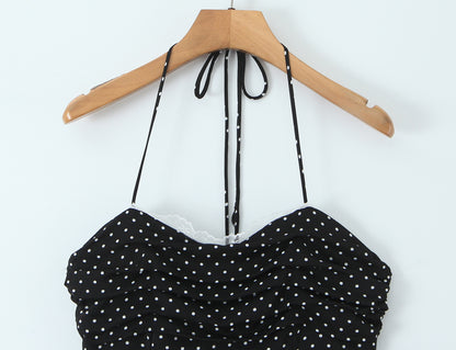 Sexy Color Block Polka Dot Dress Sleeveless Collarless Design In Polyester Knee-Length
