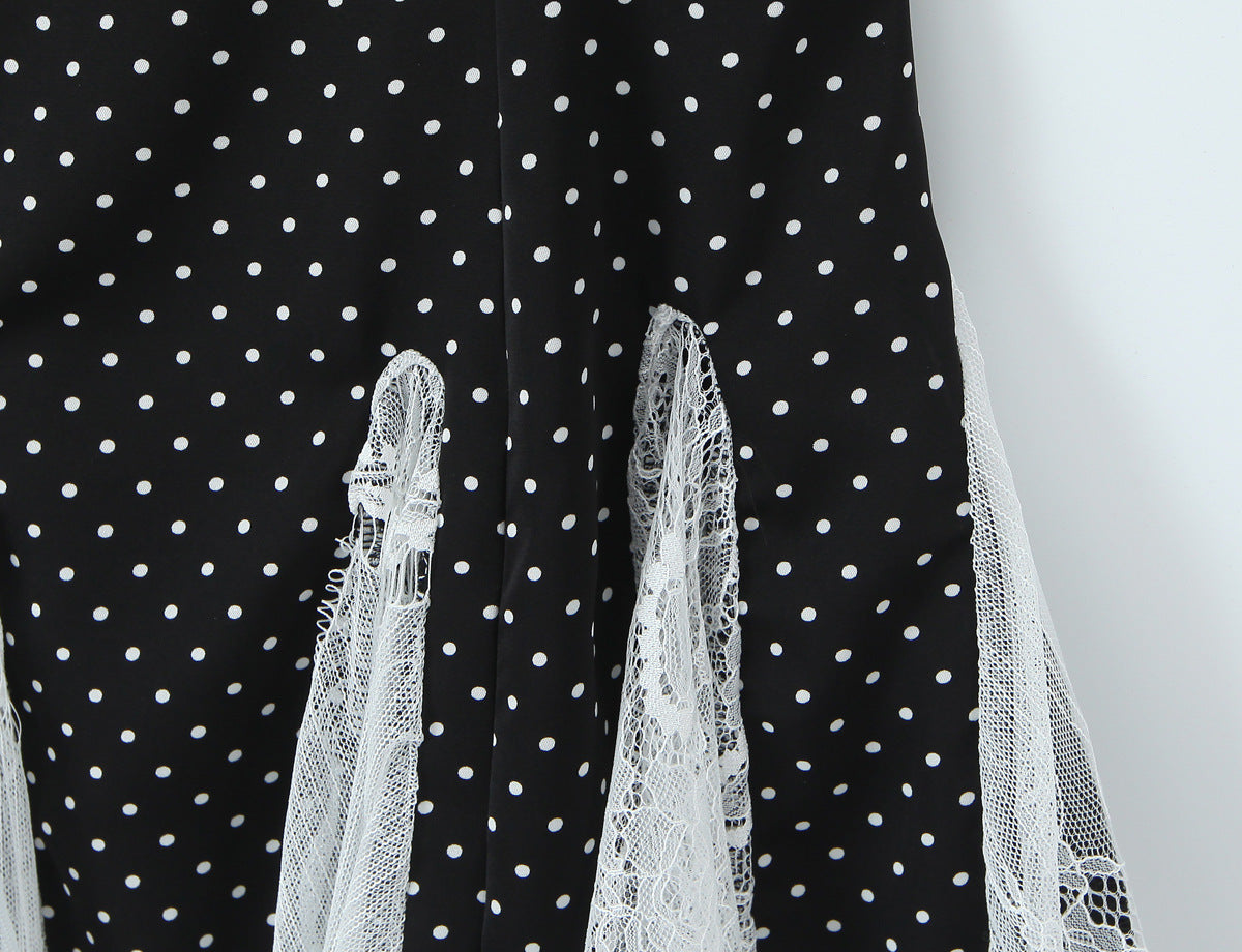 Sexy Color Block Polka Dot Dress Sleeveless Collarless Design In Polyester Knee-Length