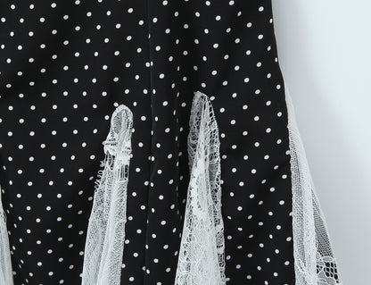 Sexy Color Block Polka Dot Dress Sleeveless Collarless Design In Polyester Knee-Length
