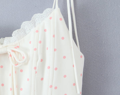 Polka Dot Dress Sleeveless Collarless Knee-Length Dress In Polyester Fabric