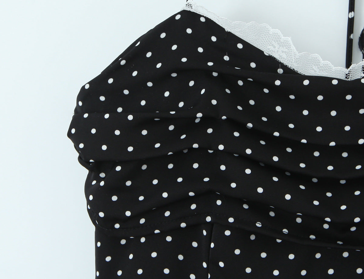 Sexy Color Block Polka Dot Dress Sleeveless Collarless Design In Polyester Knee-Length