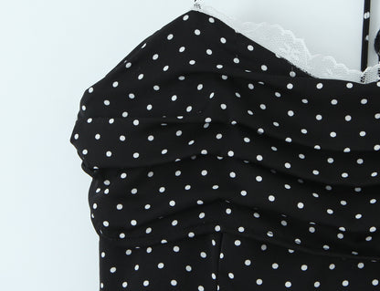 Sexy Color Block Polka Dot Dress Sleeveless Collarless Design In Polyester Knee-Length