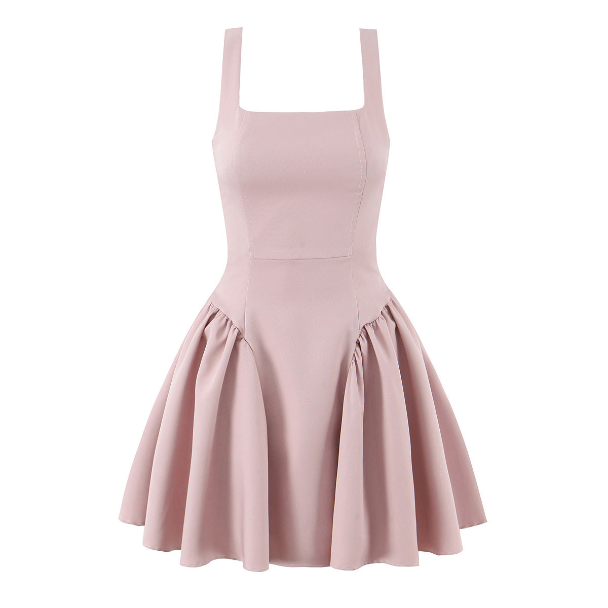 Sleeveless Ball Gown Dress With Boat Neck In Polyester Fabric, Knee-Length, Regular Fit
