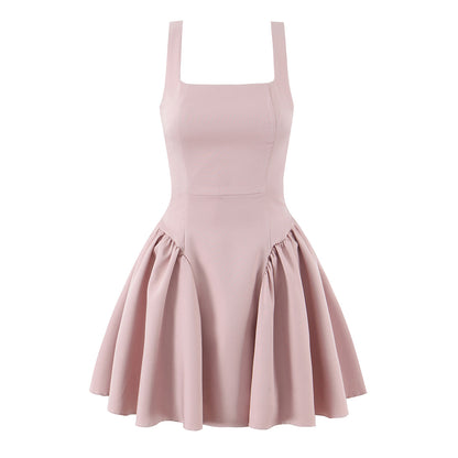 Sleeveless Ball Gown Dress With Boat Neck In Polyester Fabric, Knee-Length, Regular Fit