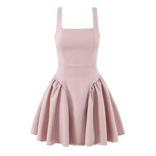 Sleeveless Ball Gown Dress With Boat Neck In Polyester Fabric, Knee-Length, Regular Fit