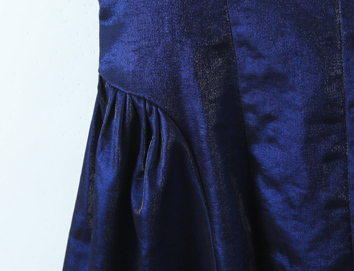 Solid Color Sleeveless Halter Neck Party Dress In Polyester With Knee-Length And Folds Design