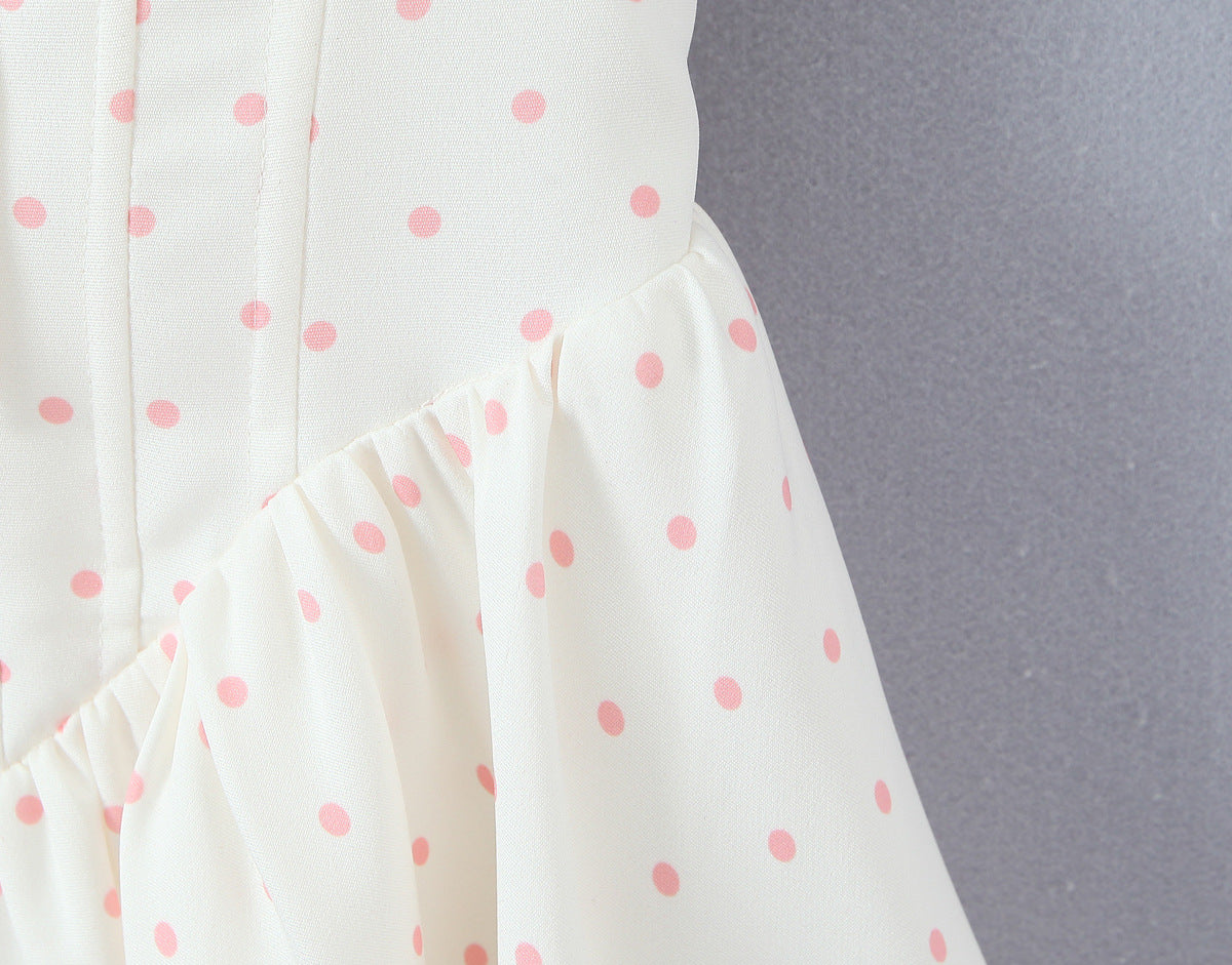 Polka Dot Dress Sleeveless Collarless Knee-Length Dress In Polyester Fabric