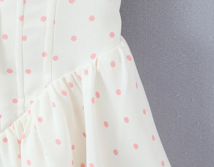 Polka Dot Dress Sleeveless Collarless Knee-Length Dress In Polyester Fabric