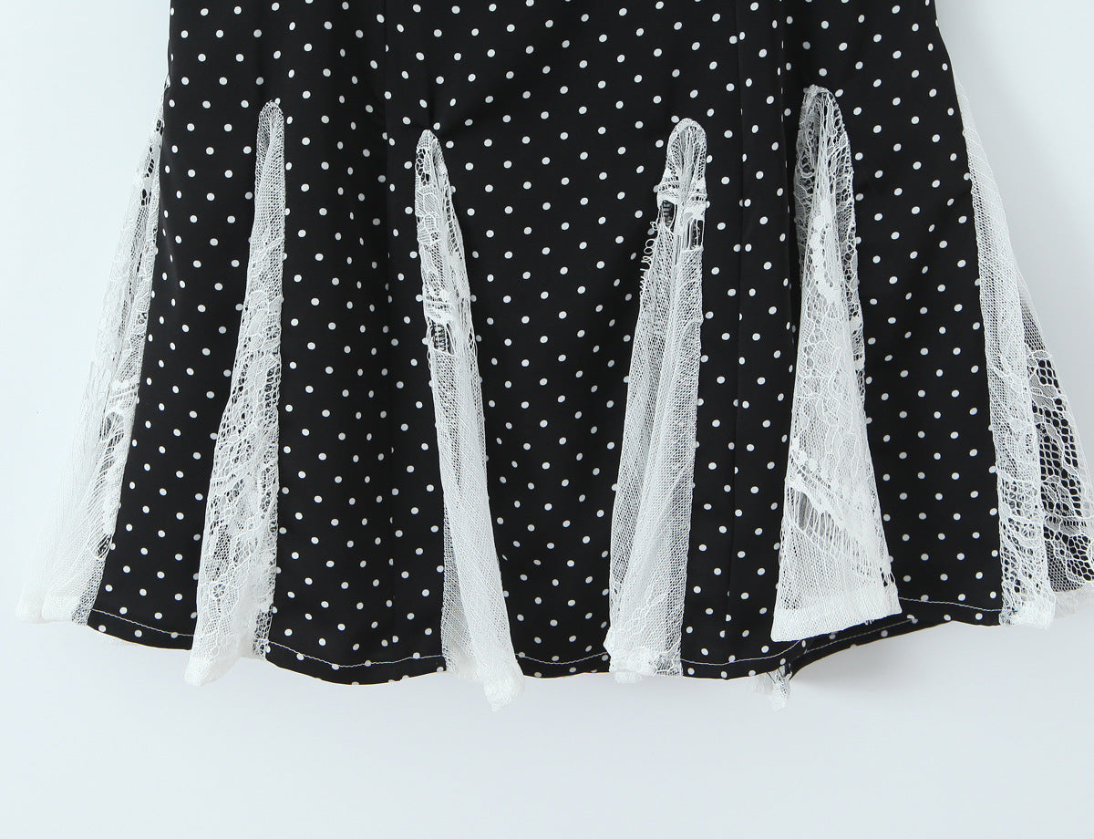 Sexy Color Block Polka Dot Dress Sleeveless Collarless Design In Polyester Knee-Length