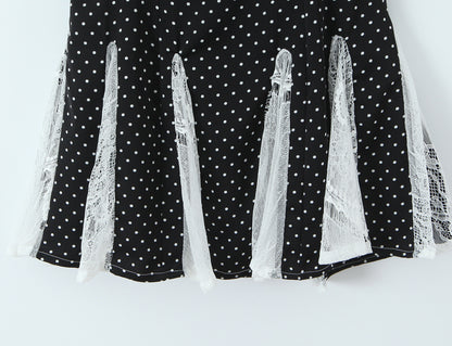 Sexy Color Block Polka Dot Dress Sleeveless Collarless Design In Polyester Knee-Length