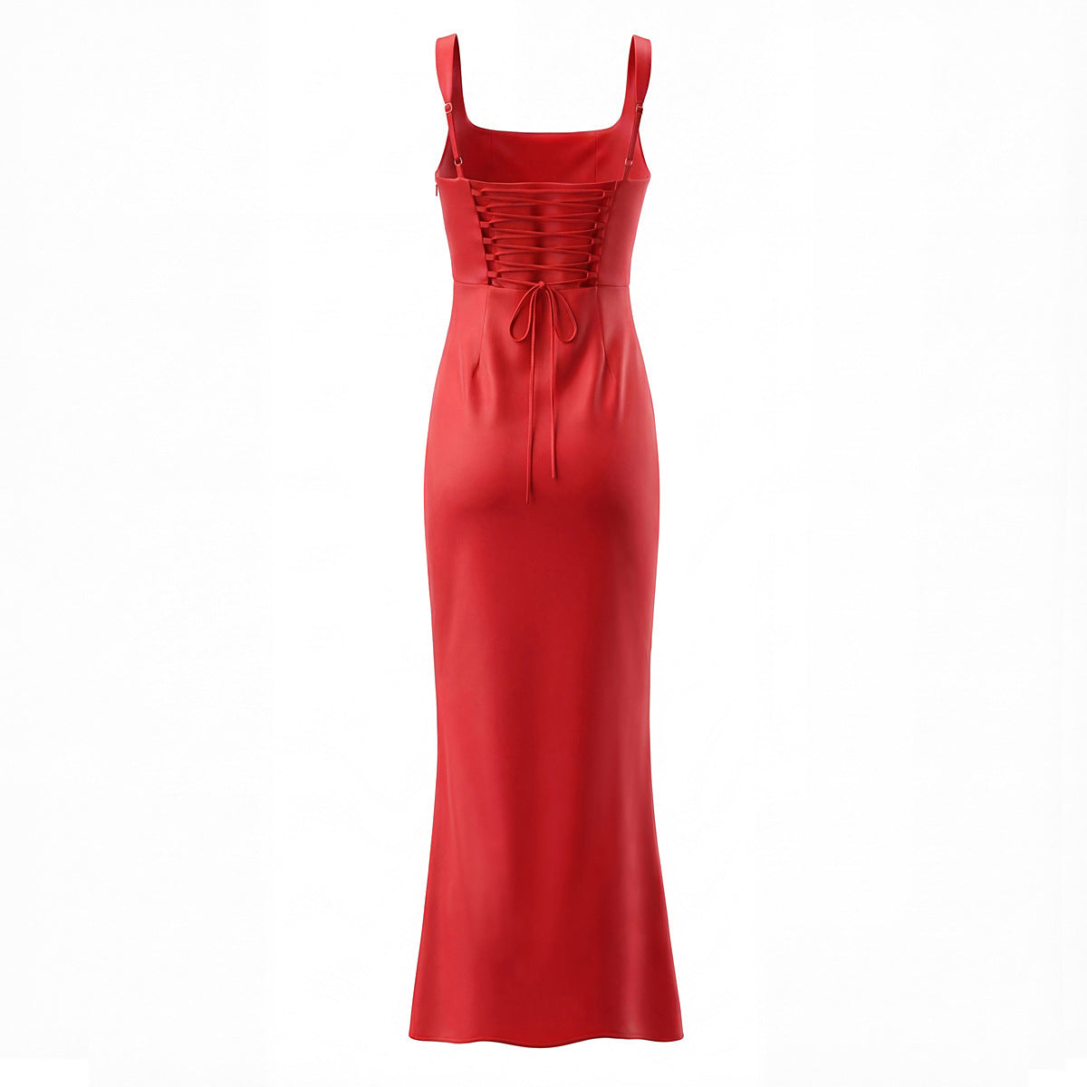 Sleeveless Satin Dress With Strap Neckline In Polyester Fabric, Slim Fit Maxi Long Dress