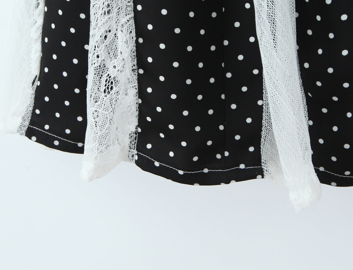Sexy Color Block Polka Dot Dress Sleeveless Collarless Design In Polyester Knee-Length