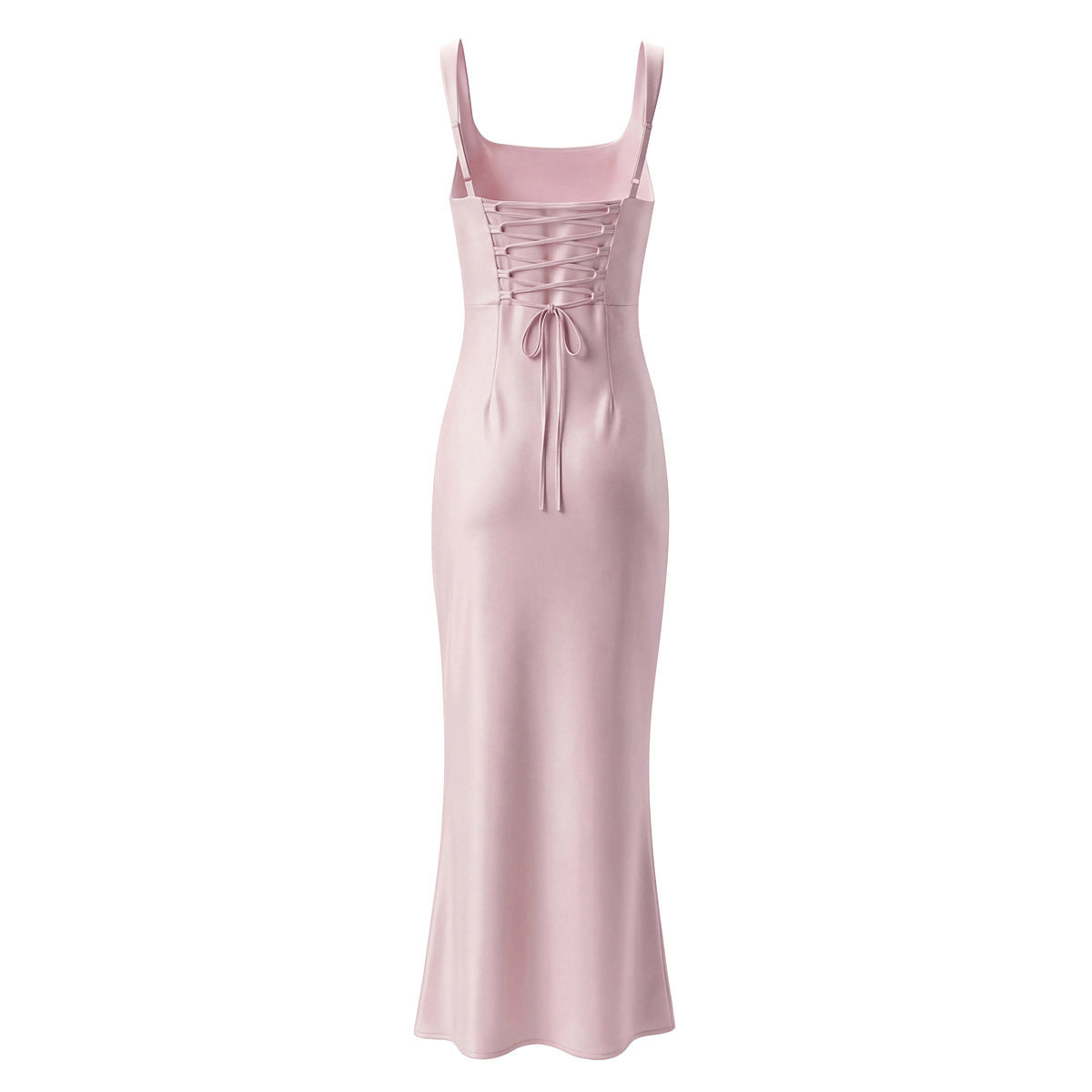 Sleeveless Satin Dress With Strap Neckline In Polyester Fabric, Slim Fit Maxi Long Dress