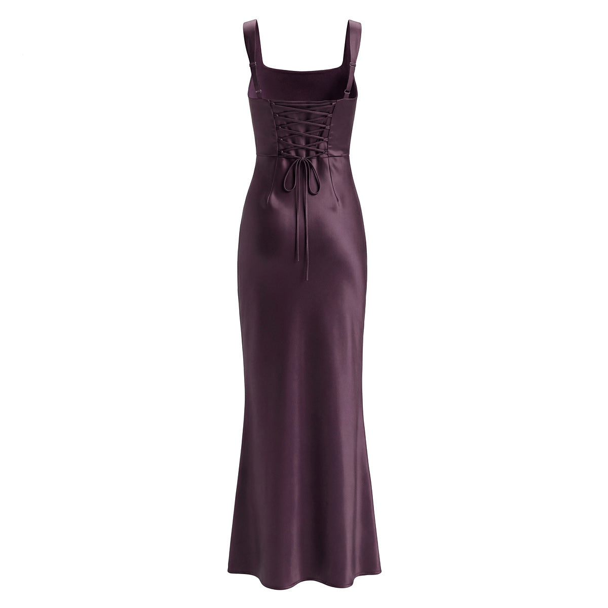Sleeveless Satin Dress With Strap Neckline In Polyester Fabric, Slim Fit Maxi Long Dress