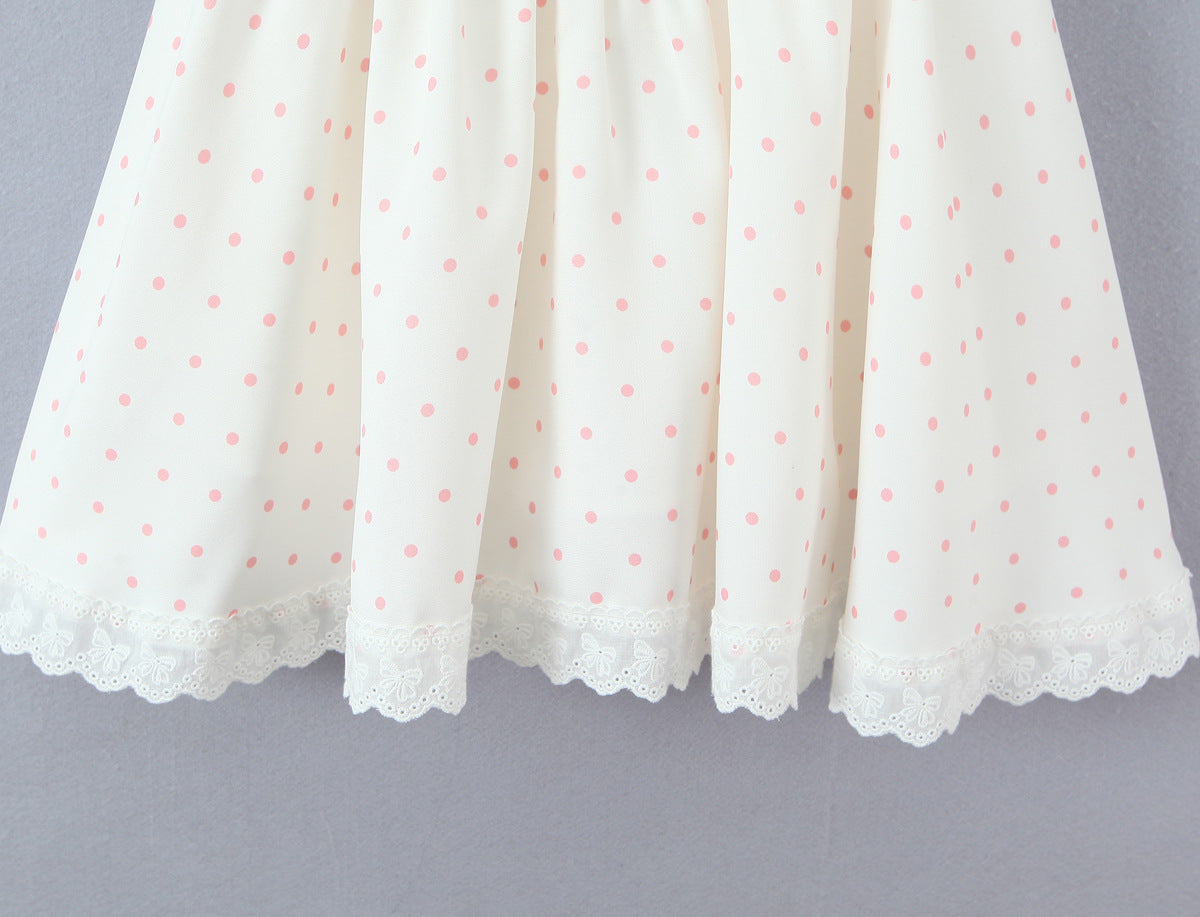 Polka Dot Dress Sleeveless Collarless Knee-Length Dress In Polyester Fabric