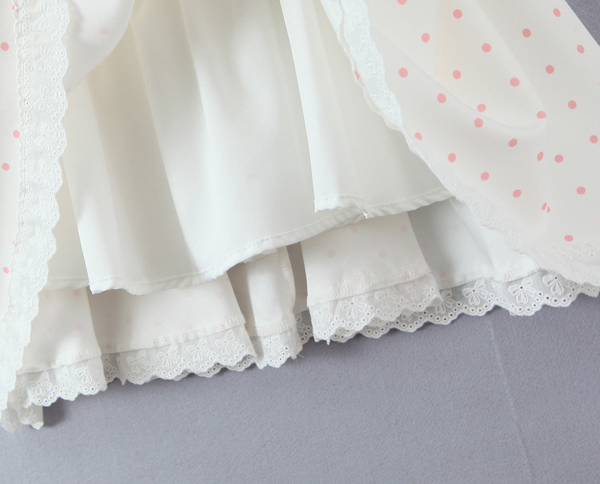 Polka Dot Dress Sleeveless Collarless Knee-Length Dress In Polyester Fabric