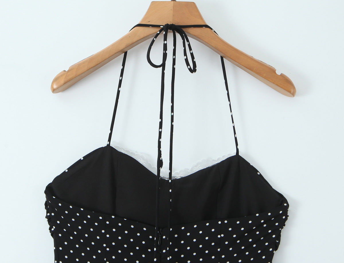 Sexy Color Block Polka Dot Dress Sleeveless Collarless Design In Polyester Knee-Length