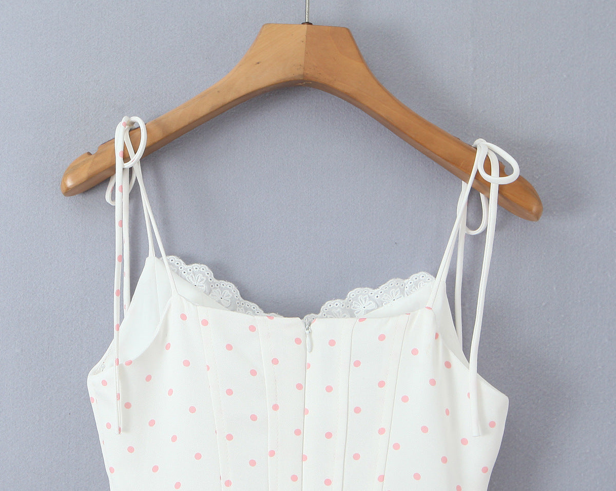 Polka Dot Dress Sleeveless Collarless Knee-Length Dress In Polyester Fabric