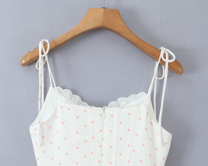Polka Dot Dress Sleeveless Collarless Knee-Length Dress In Polyester Fabric