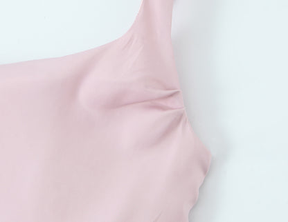 Sleeveless Satin Dress With Strap Neckline In Polyester Fabric, Slim Fit Maxi Long Dress
