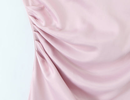 Sleeveless Satin Dress With Strap Neckline In Polyester Fabric, Slim Fit Maxi Long Dress