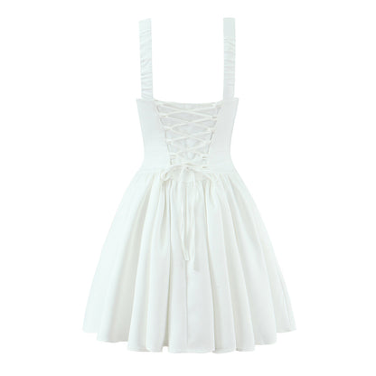 Sleeveless Ball Gown Dress With Boat Neck In Polyester Fabric, Knee-Length, Regular Fit