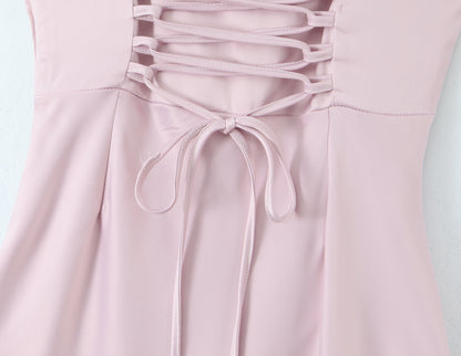 Sleeveless Satin Dress With Strap Neckline In Polyester Fabric, Slim Fit Maxi Long Dress
