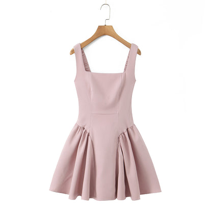 Sleeveless Ball Gown Dress With Boat Neck In Polyester Fabric, Knee-Length, Regular Fit