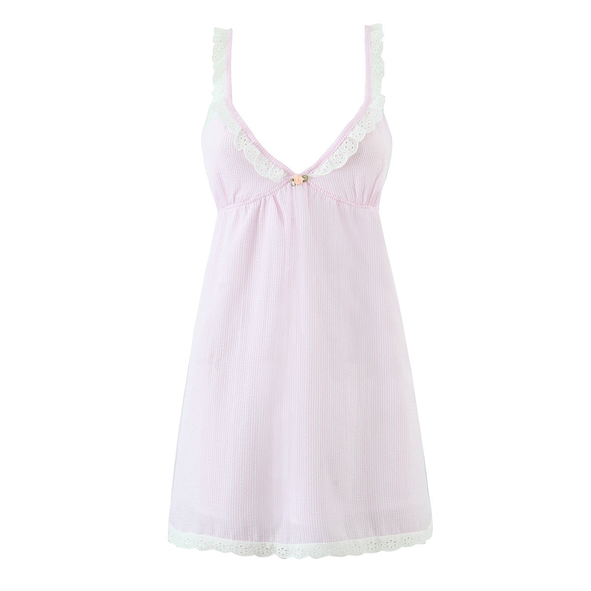 Stripe Sleeveless Tank Dress With Plunging Neck In Polyester Fabric, Knee-Length Style