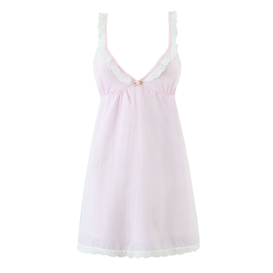 Stripe Sleeveless Tank Dress With Plunging Neck In Polyester Fabric, Knee-Length Style