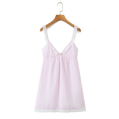 Stripe Sleeveless Tank Dress With Plunging Neck In Polyester Fabric, Knee-Length Style