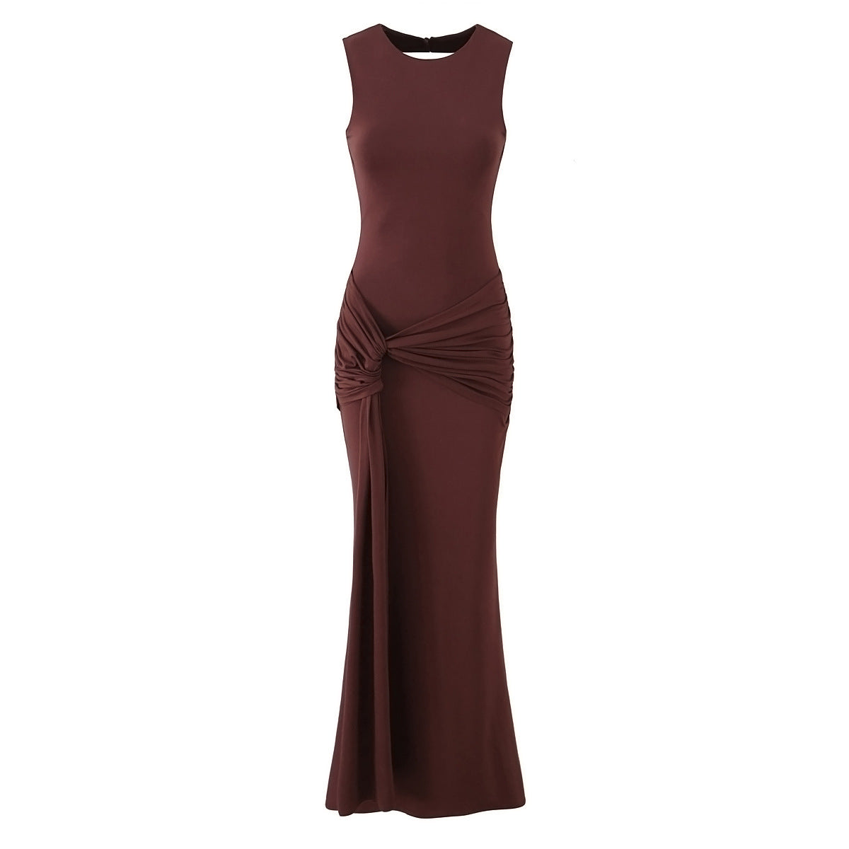 Sleeveless Party Dress With Round Neck In Slim Fit, Polyester Fabric Maxi Long Dress