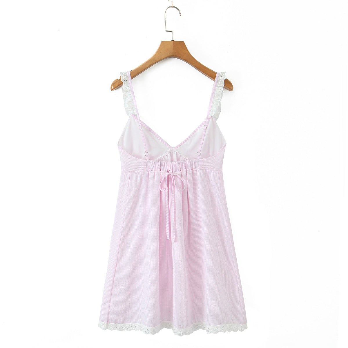 Stripe Sleeveless Tank Dress With Plunging Neck In Polyester Fabric, Knee-Length Style