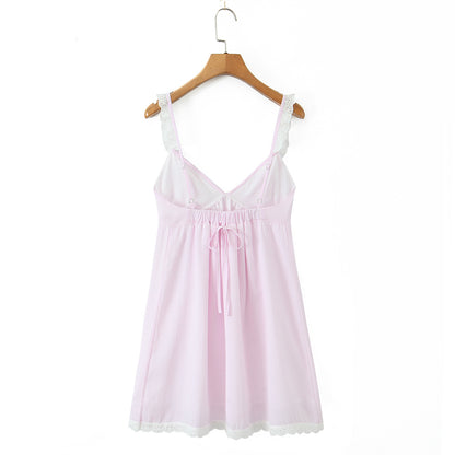 Stripe Sleeveless Tank Dress With Plunging Neck In Polyester Fabric, Knee-Length Style